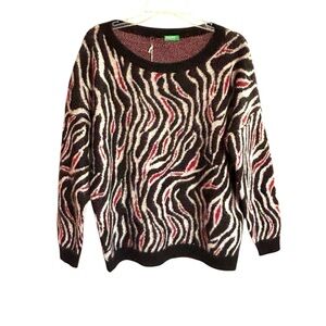 NWT United Colors Of Benetton Mohair blend Black/Red Zebra design Sweater Med
